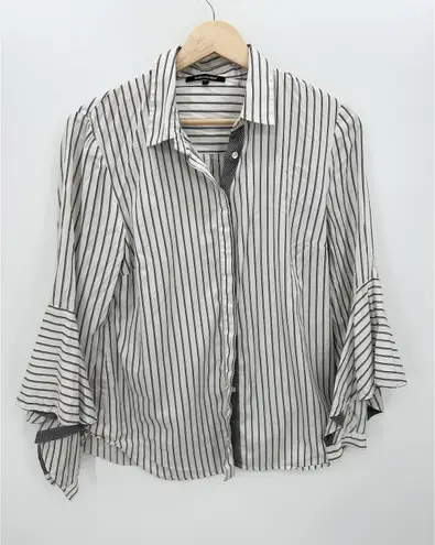 Kobi Halperin Button Down Shirt Women Small Black White Striped Collar Flare