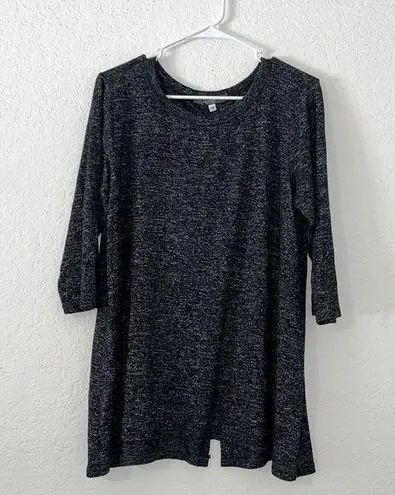 Coin 1804 LA top speckled dark grey 3/4 length sleeves cozy fall top back slit Gray Size 1X