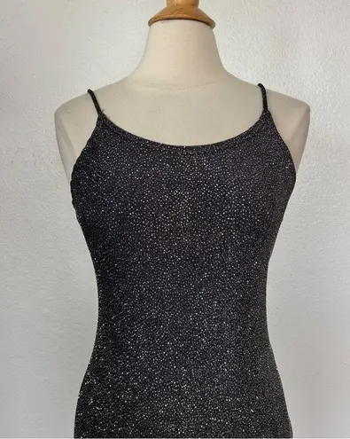 Jump Vintage 90s Black + Silver Glitter Full Length Sleeveless Prom Dress