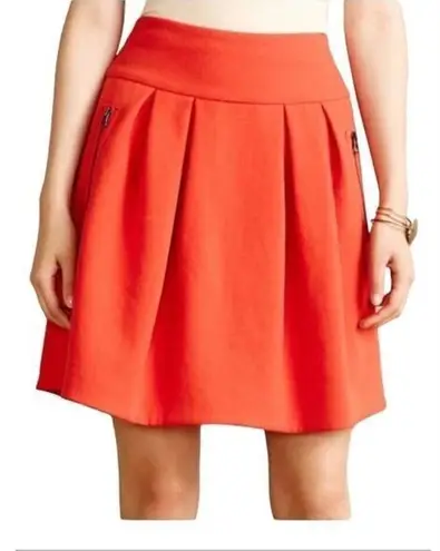 Maeve BY ANTHROPOLOGIE RED SKATER FULL SKIRT MINI ZIPPERED POCKETS WOMEN SIZE 0
