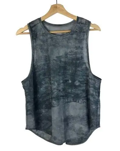 Boutique Blue Tie Dye Mesh Split Back Athletic Tank Top L