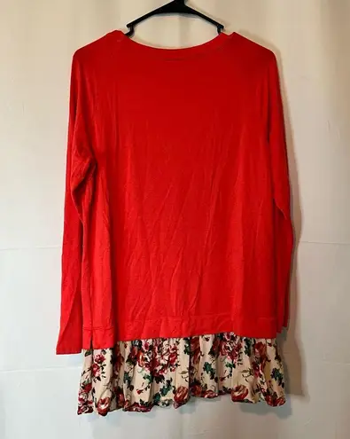 Red Lolly long sleeve floral extra long blouse