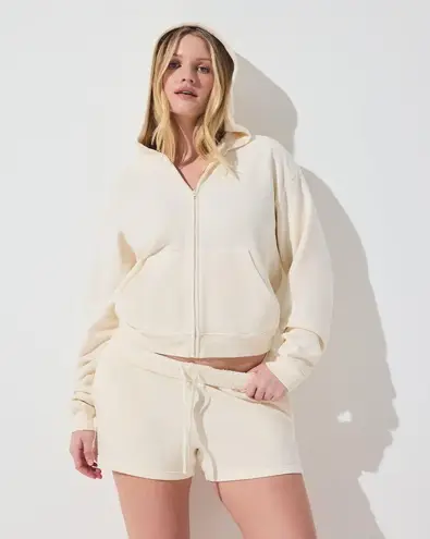 SKIMS French Terry Zip Up Hoodie in Ecru, Size X-Small