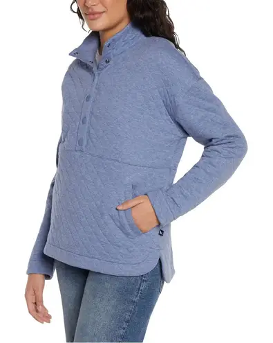 Eddie Bauer  Women's Quilted Button-up Mockneck pullover in blue - Image 1