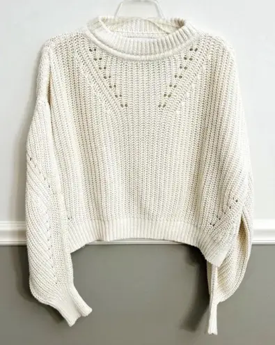 La Ligne Ivory Cream Cable Knit Balloon Sleeve Crew Neck Sweater Extra Small Size XS