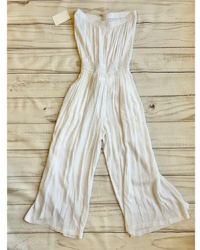 Becca Strapless Crinkled Wide Leg Jumpsuit in White Size S NWT