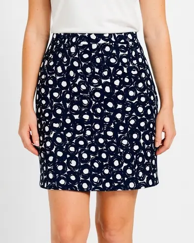 Boden Blue Circle Print Pencil Skirt 8 Long 8L Cotton Linen Classic Preppy