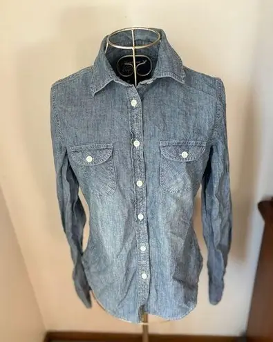 American Eagle  distressed denim long sleeve button down size S