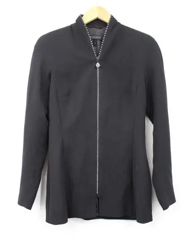 Escada Blazer Rhinestone Crystals Zipper Wool Jacket Black Lined Size 34 Small