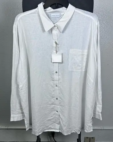 Susan Graver White Linen Blend Button Down Shirt Classic Design