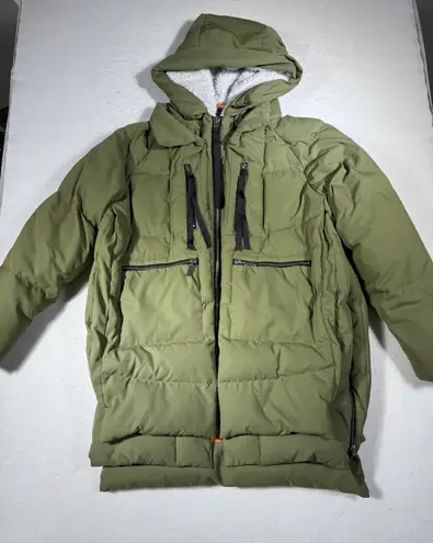 OROLAY Women's Hooded Down Puffer Coat Olive Green Sherpa Lined Winter Jacket Size M