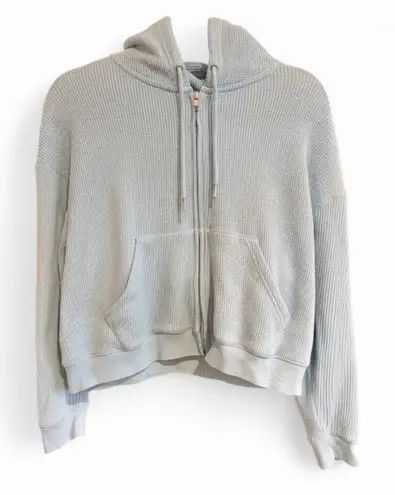 Auden Waffle Knit Full Zip Hoodie Sweatshirt Hoodie Blue Large Cropped