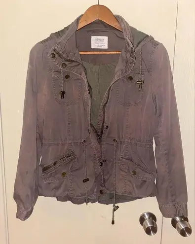 Ashley by 26 International Army Green Cargo Jacket with Drawstring & Hood