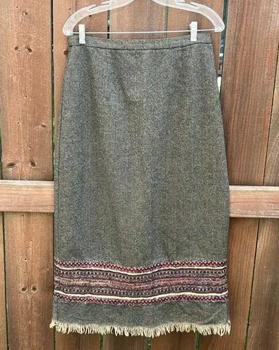 Vintage Sag Harbor Boho Fringe Hem Maxi Length Skirt Sz 12 Brown