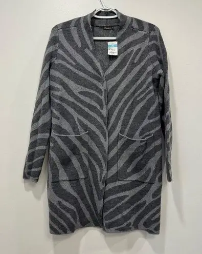 J. McLaughlin Women Hallie Sweater XS Wool Cardigan Long Line Zebra Gray Jacquard