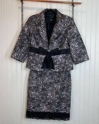 Don Caster Black & White Floral Silk Office Set Blazer & Skirt SET Size 6