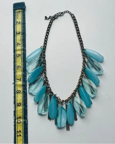 Style and Grace
Mid Century Modern Gold Tone Necklace With Tons of Lucite Drops Blue