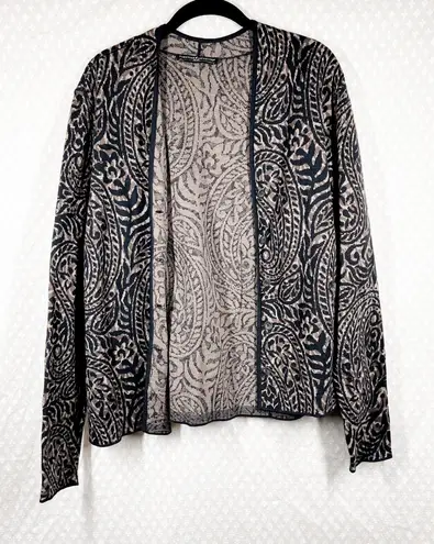 Peruvian Connection Brown Black Paisley Pima Cotton Button Cardigan