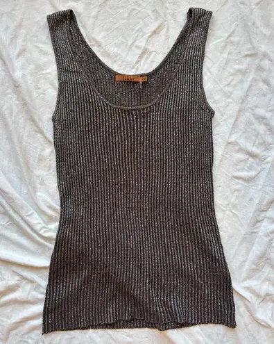 Belldini shimmer Charcoal grey gray Ribbed scope neck Tank Top Size M