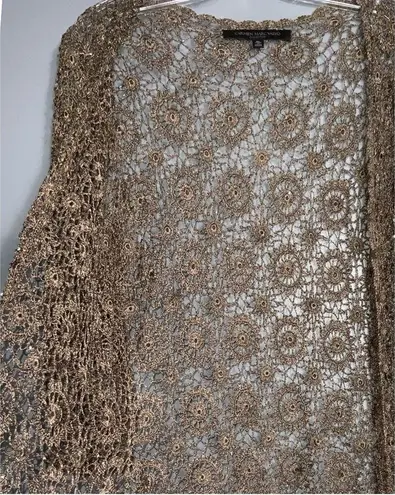 Carmen Marc Valvo Carmen Marc Vavlvo Tan 2Pc Crochet With Sparkly Beads Tank Top & Cardigan XL