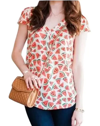Anthropologie  Maeve Picnic Days‎ Watermelon Print Flutter Sleeve Top 6 - Image 1