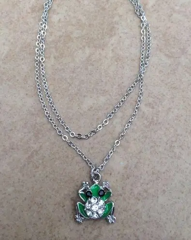 Silver Tone Green Enamel Frog Charm Anklet Ankle