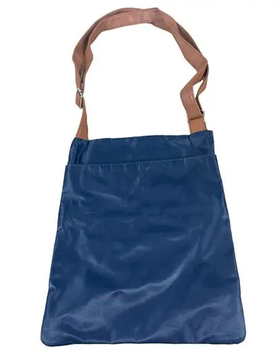 Stone Mountain  Blue Nylon Tan Handles Crossbody Shoulder Bag Purse