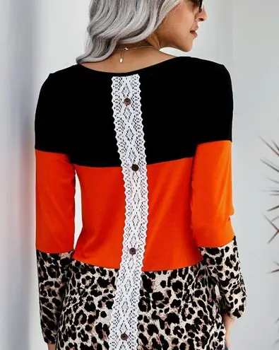 LEOPARD TRIPLE PATCHWORK ORANGE COLORBLOCK TOP Size undefined