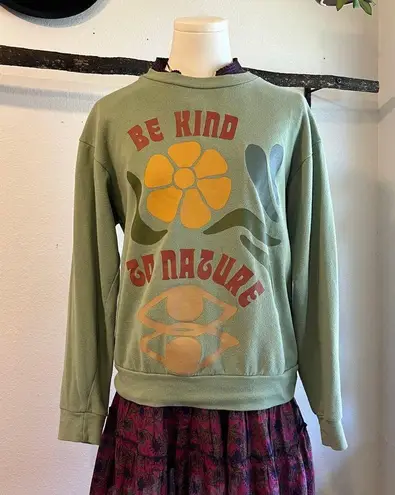 Desert Dreamer Green Oversized " Be Kind to Nature " Crewneck Sweater Size XS