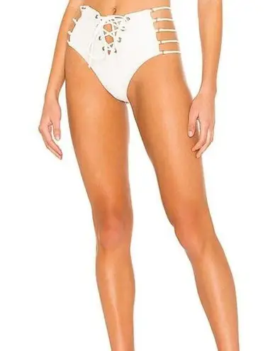 Lovewave Revolve White Lace-up High Waisted Bikini Bottom MEDIUM Corset $98 NEW