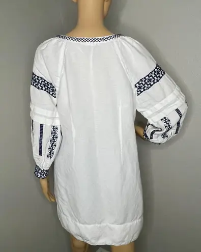 Premise Boho Dress White and Blue Embroidered Linen Blend Size Small