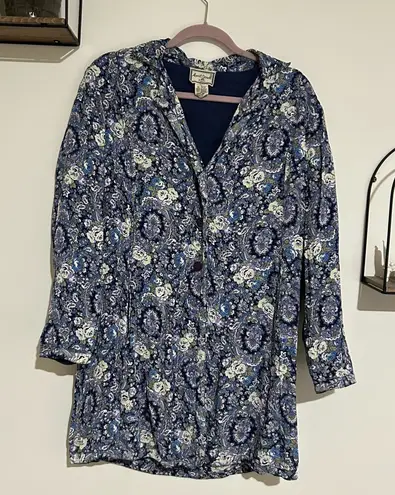 April Cornell Blue Purple Floral Paisley Long Sleeve V Neck Tunic Blouse Top Lrg Size L