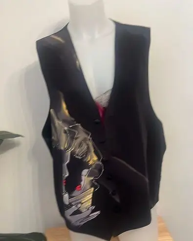 Robert Daskal Hand Painted & Sewn Men's Silk Vest Artistic Design vintage Black