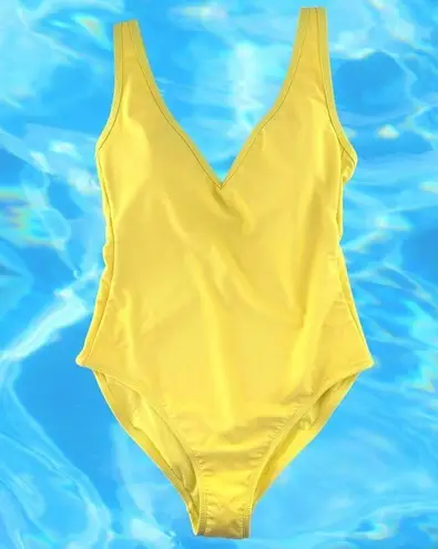 Kona Sol NEW Lemon Yellow V-Neck High Leg One Piece Swimsuit Size Large