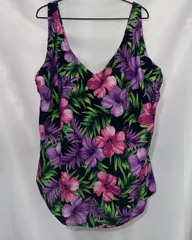 SWIM 365 SWIMSUITS FOR ALL WO PLUS SIZE 34 ONEPIECE SWIM SUIT BLACK FLORAL PRINT Pink