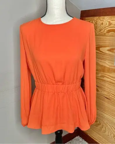New York And Company Orange Chiffon Long Sleeve Tie Back Top Blouse Small