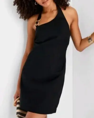 Future Collective Black Linen Blend Halter Mini Dress Size 8