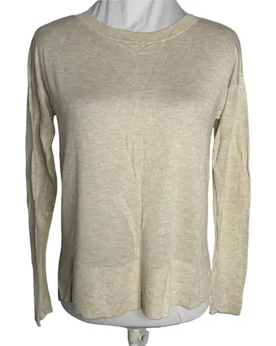 Lightweight Crewneck Sweater S Beige Pullover Stretch Knit High Low Hem 43PE