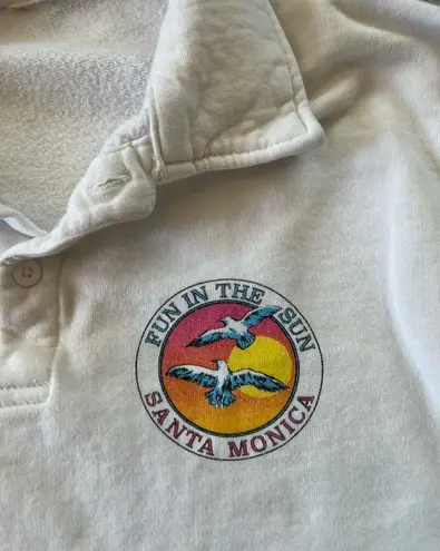 John Galt  White Santa Monica Fun In The Sun Cropped Sweatshirt One Size 