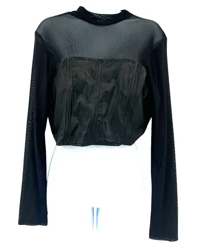 OLM Mesh Faux Leather Bustier Womens Crop Top Sz XL Y2K Goth Rave Festival Edgy Black