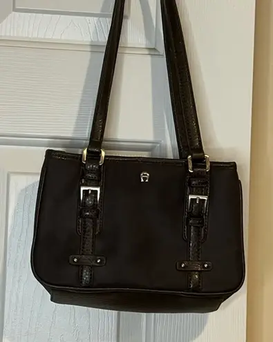 Etienne Aigner Small Vintage Dark Brown Women's Bag with Pebbled Leather Trim
