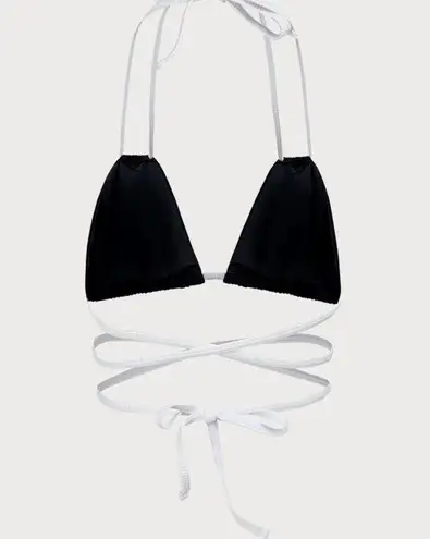 Berlook Contrast Triangle Halter Bikini Top and Contrast Tie Bikini Bottom Black Size M