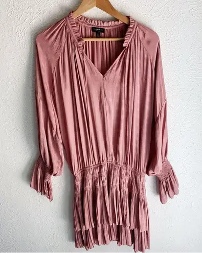 Current Air Cecile Smocked Mini Dress Embossed Floral Mauve Pink Sz Medium