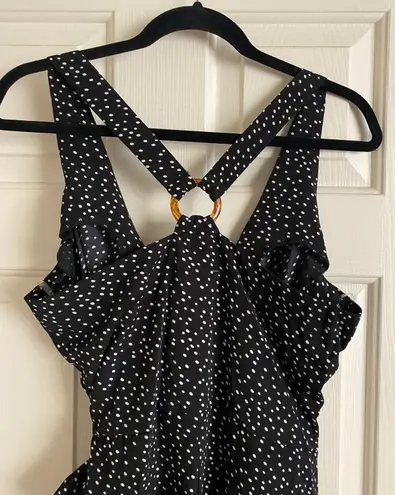 ROW A NEW  Black and White Polka-Dot Dress Side Tie Size L