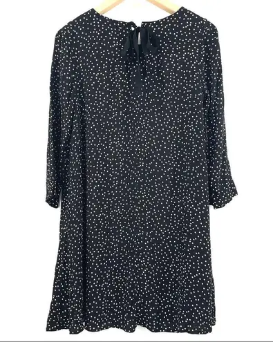 FRNCH Paris Dot Long Sleeve Dress Tie Neck B&W Polka Dots Flare Parisian SZ S/M