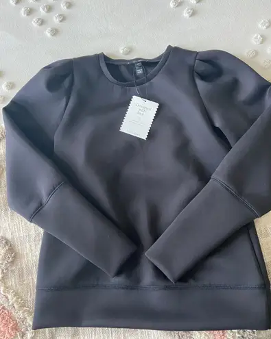 Stella & Dot Black Puff Sleeve Crewneck