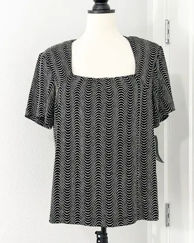 New Ronnie Nicole 1X Black, Silver Holographic Glitter Square Neck Formal Top