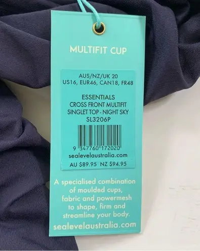 Sea Level Plus Size Eco Essentials Cross Front Tankini Swim Top NAVY Size 16 NWT