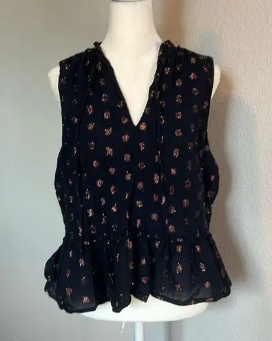 JCrew Factory Metallic Peplum Blouse Size Medium Blue