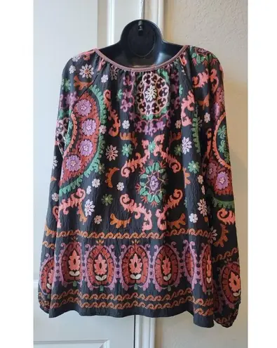 Haptics By Holly Harper Floral Boho Long Sleeves Blouse Size L Black Size L